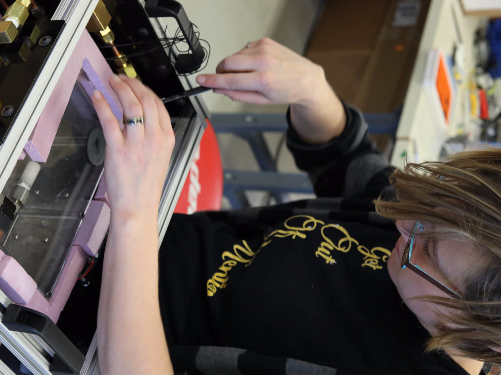 Sideways view of assembly